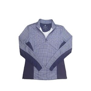 Peter Millar Women's Sun Comfort Quarter Zip‎ Pullover Blue Plaid Size S UPF 50+